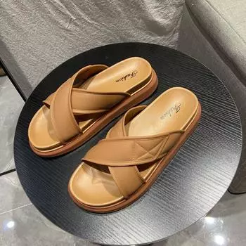 Летние новые женские тапочки на платформе, классные тапочки, модная повседневная одежда, женские сандалии с одним словом 35 коричневый