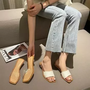 Летние новые женские тапочки, однотонные, с каблуком-шариком, классные тапочки, простые тапочки из ПВХ с открытым носком и средним каблуком 35