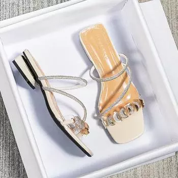 Летние новые женские тапочки, уличные сандалии, повседневные туфли на плоской подошве, стильный металлический дизайн, корейский стиль, офисная одежда, большой размер 43 35