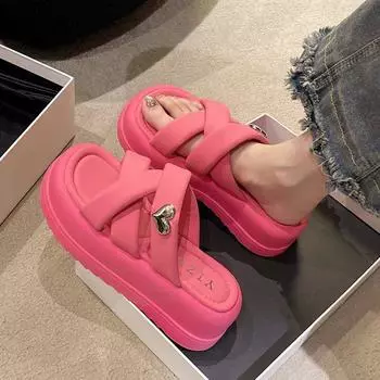 Летние Новые Женские Тапочки Женская Обувь На Крестообразной Платформе Пляжные Сандалии Повседневный Сказочный Стиль Увеличивающие Женскую Обувь 36