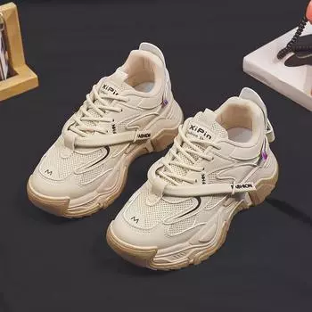 Летние новые женские туфли Dad Shoes женские дышащие сетчатые кроссовки с толстой подошвой легкие повседневные кроссовки Tide 35 чёрный