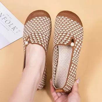 Летние новые женские туфли Lazy One Step, туфли на плоской подошве с неглубоким носком, повседневные и удобные, туфли из ткани Old Beijing для женщин 36