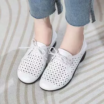 Летние новые женские туфли на мягкой подошве с низким каблуком, туфли на плоской подошве, дышащие туфли на плоской подошве P545 35 бежевый