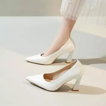 Летние новые женские туфли на высоком каблуке 2024 года, однотонные, с острым носком, в стиле минимализма, для работы, комфорта, для женщин 34 белый