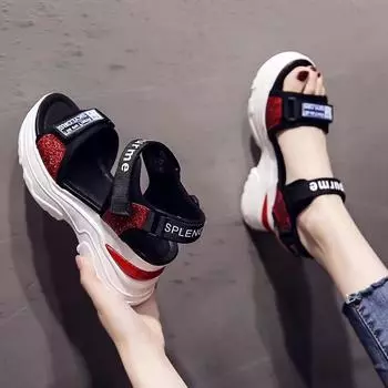 Летние новые женские туфли с открытым носком сандалии корейской версии летящие плетеные кексы подошва липучках дышащие уличные пляжные сандалии 35 розовый