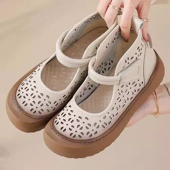 Летние новые женские винтажные кожаные римские сандалии - мягкая подошва, перфорированные и этнические высокие ботильоны с племенной ручной работой 35