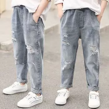 Летние облегающие джинсы для мальчиков, тонкие, эластичные 160