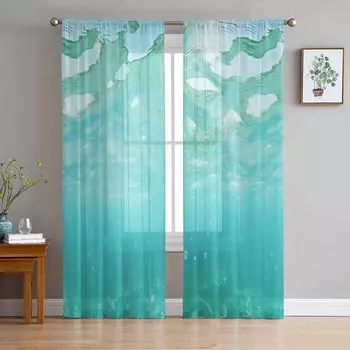 Летние обои с океаном, солнечные тюлевые оконные шторы для спальни, роскошный домашний декор, шторы в гостиной, шифоновые панели 135W x 114H(cm)