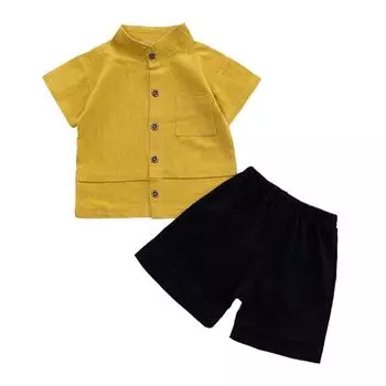 Летние однотонные футболки для маленьких мальчиков + шорты, комплект одежды 90