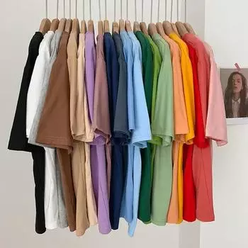 Летние однотонные футболки из чистого хлопка женские Harajuku большие топы с коротким рукавом y2k унисекс корейская уличная одежда повседневная базовая футболка женская хорошего качества M белый