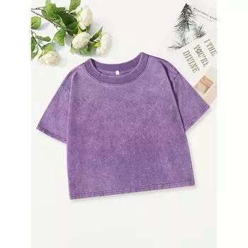 Летние однотонные хлопковые выстиранные футболки для женщин, свободные кроп-топы с круглым вырезом, уличная женская одежда, футболки с коротким рукавом M