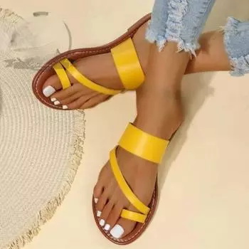 Летние однотонные сандалии на плоской подошве, модные уличные тапочки с открытым носком, повседневная пляжная женская обувь больших размеров 35
