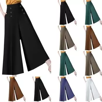Летние однотонные свободные драпированные широкие брюки-юбки с высокой талией, утягивающие темпераментные женские брюки L чёрный