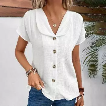 Летние однотонные женские топы на пуговицах с короткими рукавами и кардиганом XXL белый