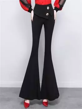 Летние офисные женские капри с высокой талией в стиле Харадзюку, длинные брюки для женщин, узкие расклешенные брюки, женские брюки черного цвета S чёрный