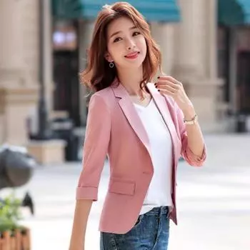Летние офисные женские женские пиджаки и куртки с надрезом, повседневное розовое пальто, элегантный пиджак M розовый