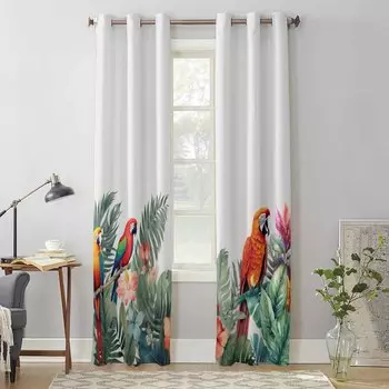 Летние оконные шторы с тропическим растением и попугаем для гостиной, роскошные занавески для спальни, кухонные шторы, шторы 135W x 60H(cm) x1