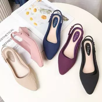 Летние остроносые одинарные босоножки на толстой подошве для женщин, модные универсальные пляжные нескользящие сандалии с покатым каблуком и эластичной резинкой 40 чёрный