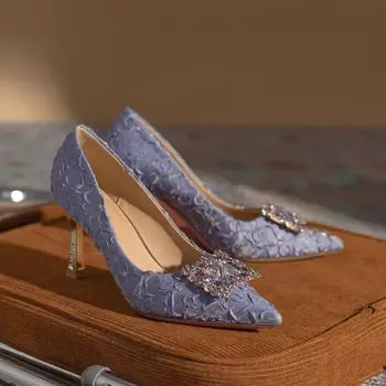 Летние острые туфли принцессы на высоком каблуке, женская мода, сексуальные туфли на тонком каблуке со стразами, для банкетов, свадебных вечеринок 34