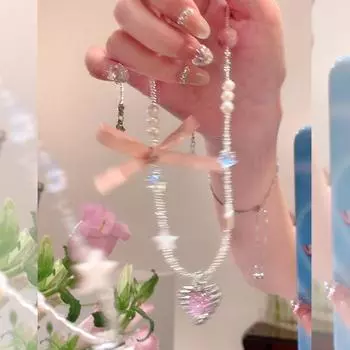 Летние ожерелья в стиле балета со звездами, бантами, бусинами, жемчугом и сердечками, шикарные аксессуары розовый