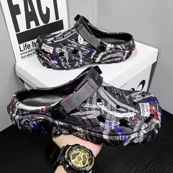 Летние парные сандалии мужские уличные садовые сабо мужские повседневные туфли модные водные туфли комфортные домашние мягкие тапочки 40 чёрный