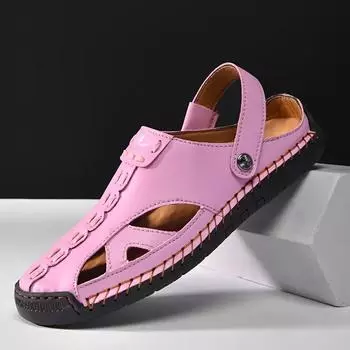Летние парные сандалии с полым носком, ручная работа, мужская обувь, сандалии для отдыха на природе, большие пляжные туфли, женская обувь 38 розовый