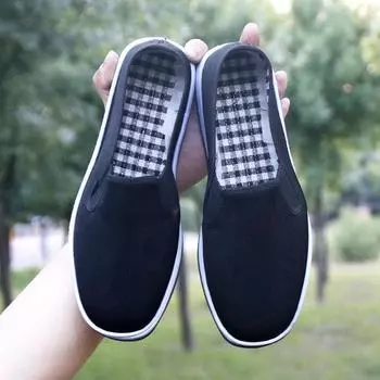 Летние парусиновые кроссовки мужские туфли лоферы мокасины легкие слипоны удобные легкие мужские туфли повседневные для вождения 35 чёрный