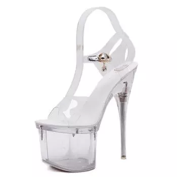 Летние пикантные светящиеся сандалии на высоком каблуке для ночного клуба, женская обувь, обувь для подиума, обувь для танцев на пилоне, кристаллическая подошва, LFD 34 белый