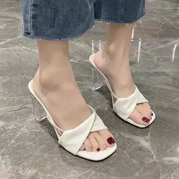 Летние пикантные женские тапочки на высоком каблуке, брендовые туфли-лодочки, сандалии, новые трендовые вечерние платья, массивная обувь, повседневные шлепанцы, женские шлепанцы 39