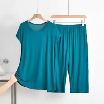 Летние пижамы для женщин, модальный тонкий пуловер без рукавов с круглым вырезом, пижамный комплект, однотонный свободный домашний костюм 6XL чёрный