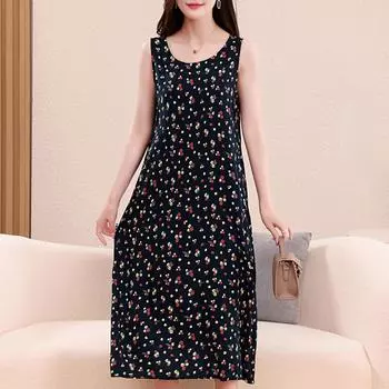 Летние платья без рукавов, женские большие размеры, свободное элегантное длинное платье, женская винтажная одежда XL красный