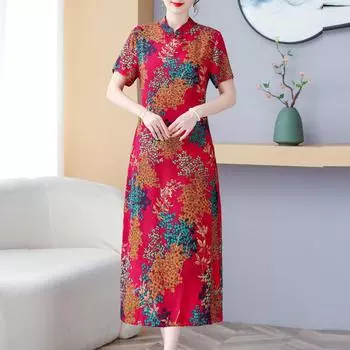 Летние платья больших размеров для женщин, повседневное длинное платье с короткими рукавами, женская одежда среднего возраста XL