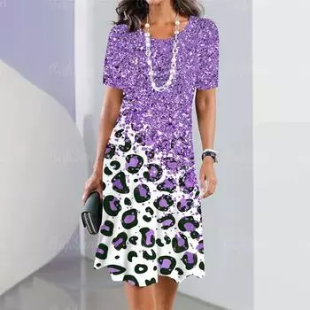 Летние платья Цветное платье с 3D-принтом Ретро женская одежда Свободная юбка с круглым вырезом А-силуэта с короткими рукавами Женская одежда S