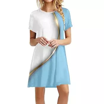 Летние платья для женщин 2023, топы с сочетанием цветов и принтом, дешевое модное платье, новая свободная мини-юбка с коротким рукавом, женская одежда 2XL