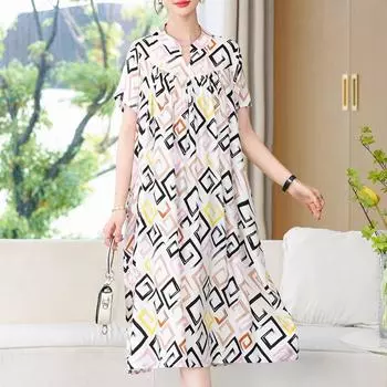 Летние платья для женщин, большие размеры, свободное повседневное длинное платье с короткими рукавами, элегантная женская одежда среднего возраста XL