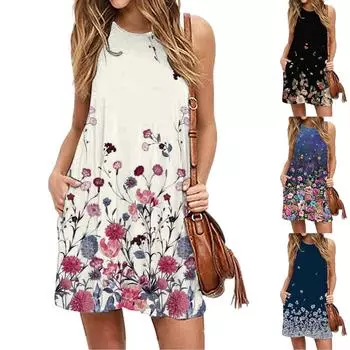 Летние платья для женщин, пляжная накидка, футболка, сарафан, повседневные короткие платья без рукавов, платье-майка M