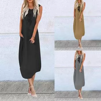 Летние платья для женщин. Пляжная накидка-футболка. Сарафан. Повседневное гавайское платье-майка без рукавов. S кофейный