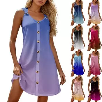 Летние платья для женщин Пляжные бохо без рукавов с принтом Футболки-майки Сарафаны L