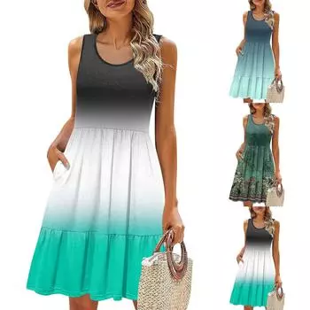 Летние платья для женщин Пляжные накидки Без бретелек Бохо Цветочный принт Сарафан L