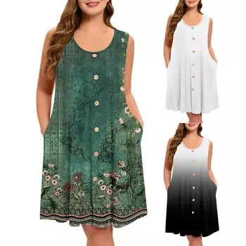 Летние платья для женщин Пляжные накидки Без бретелек Бохо Цветочный принт Сарафан L чёрный