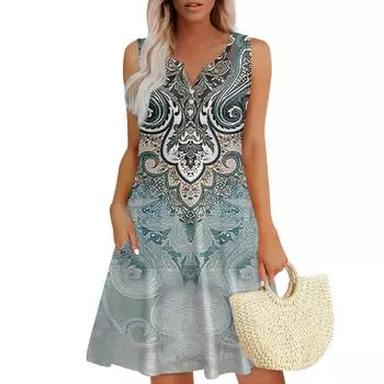 Летние платья для женщин Пляжные накидки Без бретелек Бохо Цветочный принт Сарафан S чёрный