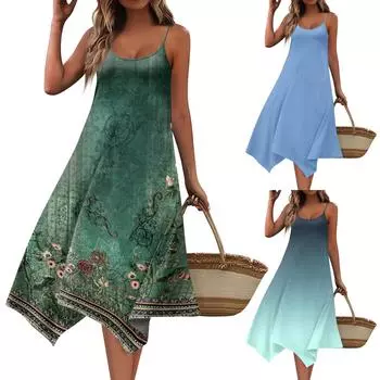Летние платья для женщин Пляжные накидки Без бретелек Бохо Цветочный принт Сарафан M