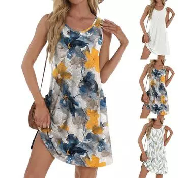 Летние платья для женщин Повседневные свободные сарафаны без рукавов Платья-майки с карманами L чёрный