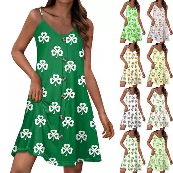 Летние платья для женщин, повседневный сарафан на тонких бретельках с пуговицами, пляжное платье с карманами L армия зеленый