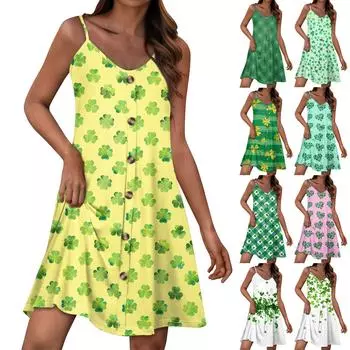 Летние платья для женщин, повседневный сарафан на тонких бретельках с пуговицами, пляжное платье с карманами L армия зеленый