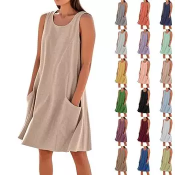 Летние платья для женщин, свободные пляжные повседневные сарафаны без рукавов с карманами, платье-майка XL