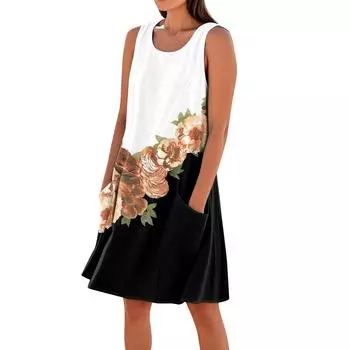 Летние платья для женщин, свободные пляжные повседневные сарафаны без рукавов с карманами, платье-майка S