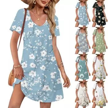 Летние платья для женщин, свободные повседневные платья с V-образным вырезом и коротким рукавом, сарафаны, купальники, накидки с карманами XL белый