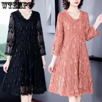 Летние платья Модные женские туфли с коротким рукавом с V-образным вырезом и карманами из хлопка и кружева с принтом Свободное повседневное платье L чёрный