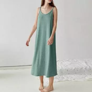 Летние платья на подтяжках Johnature, повседневное мягкое удобное свободное женское платье без рукавов с круглым вырезом M зелёный